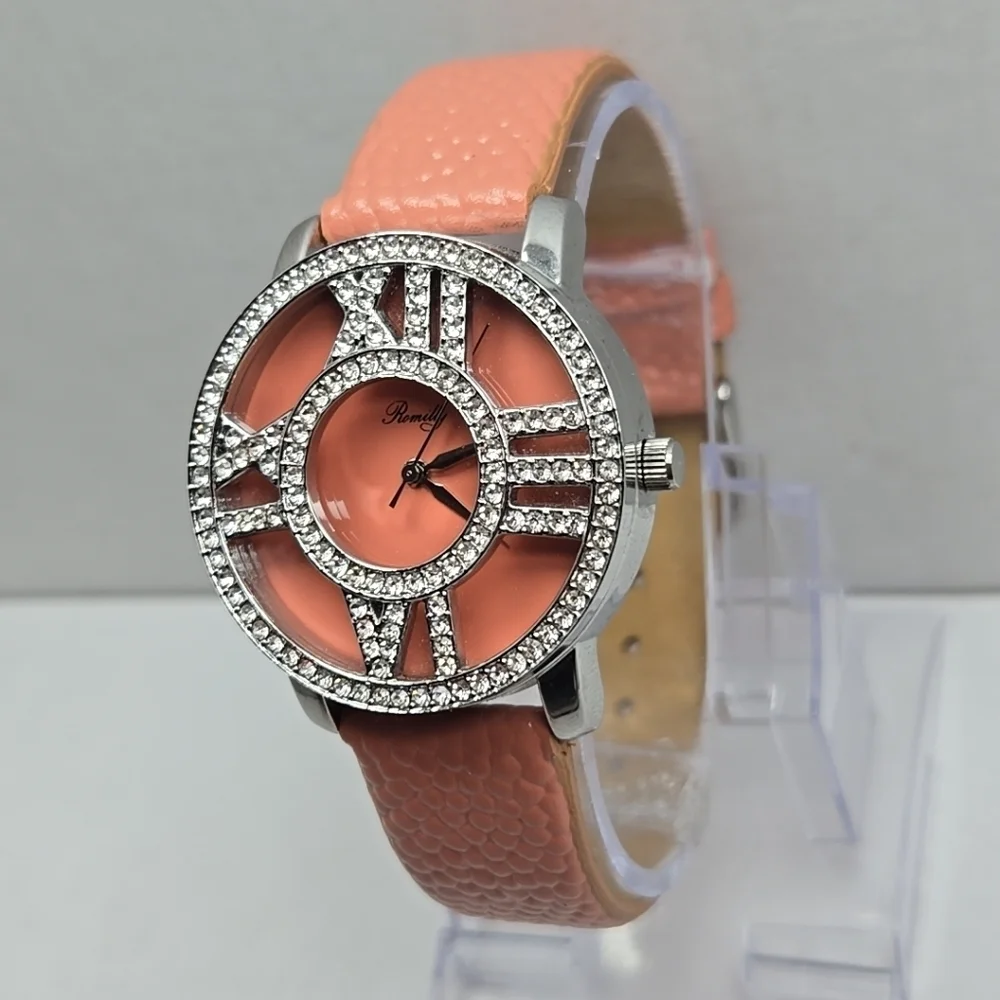 Womens Romilly Silver Tone Pink Crystals Rhinestones Watch New Battery 14015